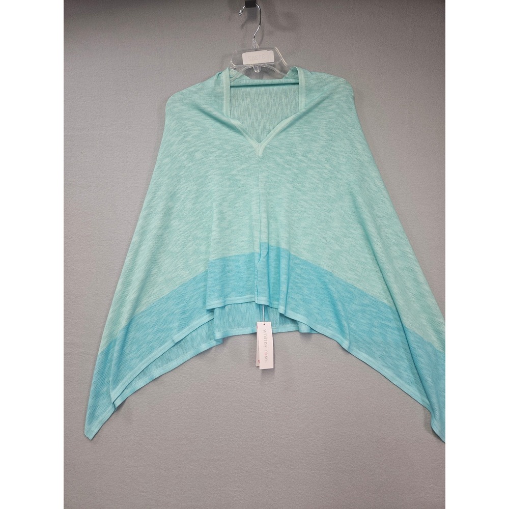 Whimsy Rose Womens Aqua Mint Ombre Knit V-Neck Asymmetric Poncho Wrap OS NWT